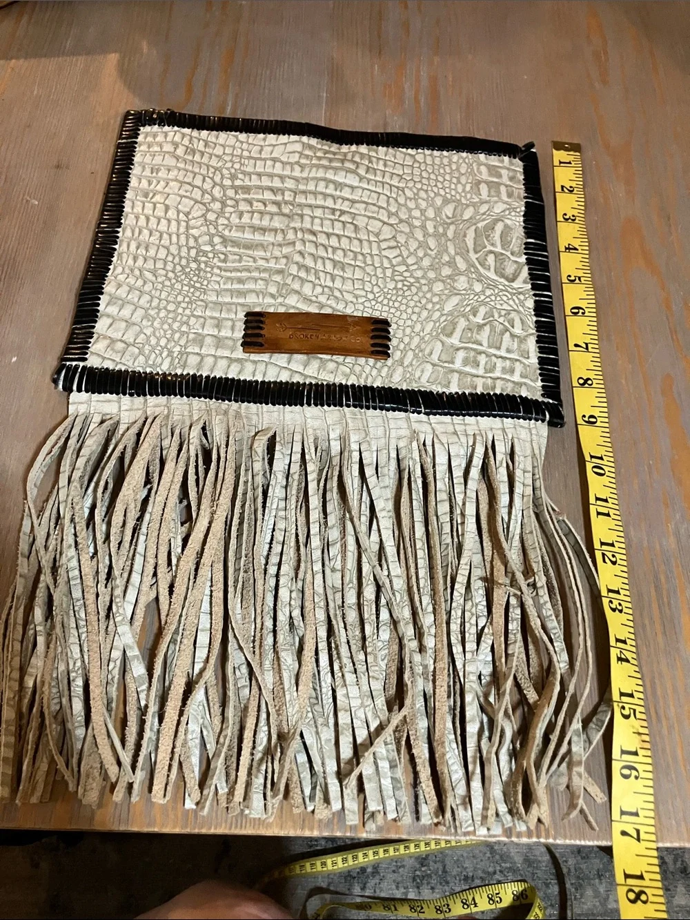 Fringed Chevron Clutch in Brown and Cream